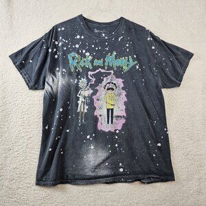 Rick And Morty TShirt Womens 1X Black Bleached Cartoon Getting Zapped Adult Swim